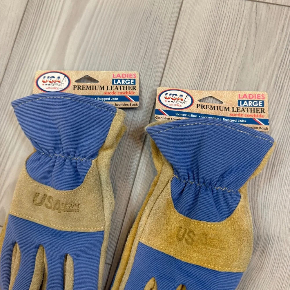Lot of 2 NWT MidWest USA Sewn Womens Premium Leather Suede Work Gloves Large